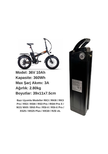 Rks Elektrikli Bisiklet Bataryası 36v 10ah Siyah
