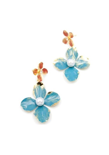 Metal Çiçek Küpe - Turkuaz Diğer