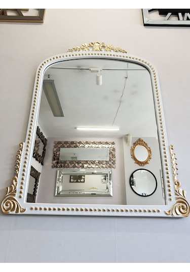 Ayna Denizi Lady White Gold Model Beyaz Altın Renk Dekoratif Ayna Altın - Beyaz
