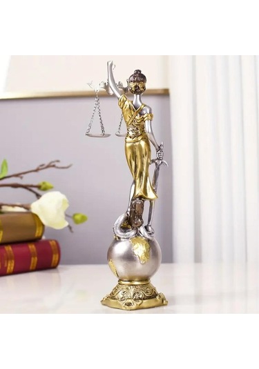 Themis Adalet Terazisi Heykeli Ve Dünya Biblo Gümüş 24cm