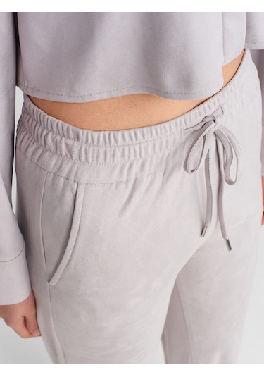 Dilvin 71594 Manşetli Jogger Süet Pantolon Gri