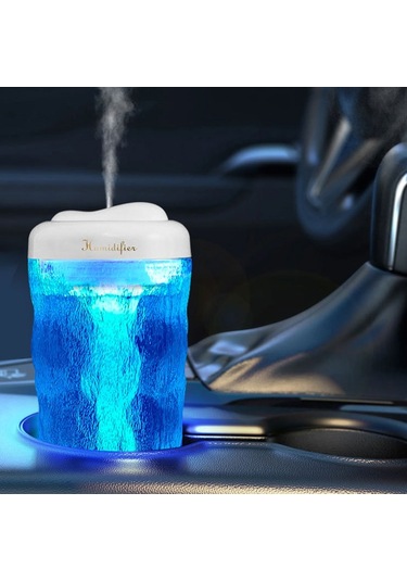 Iceberg Küçük Araba Nemlendirici Atomizasyon Dilsiz Renkli Aromaterapi Makinesi Beyaz