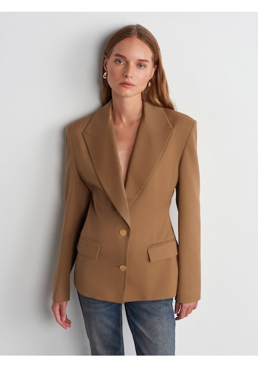Dilvin 60774 Fitted Kesim Vatkalı Blazer-camel CAMEL
