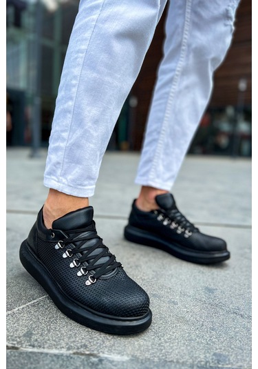 Siyah Renk Bağcıklı Poli Taban Favo Erkek Ayakkabı Sneaker Tb021 Siyah