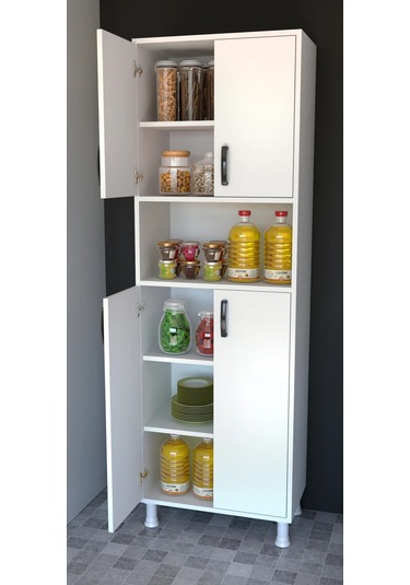 Remora Çok Amaçlı Dolap 4 Kapaklı 6 Raflı Banyo Kiler Mutfak Dola Beyaz