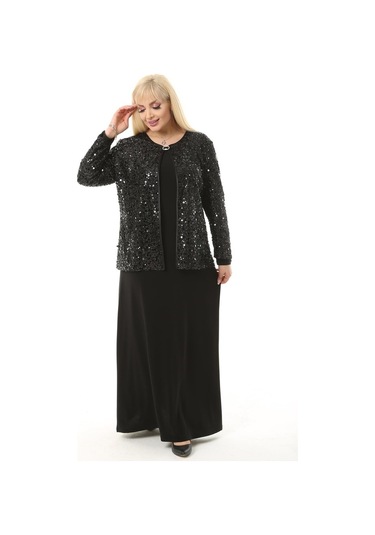 Büyük Beden 3722 Siyah Ceket+Elbise Takım