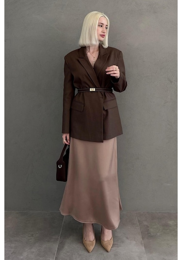 Madmext Kahverengi Oversize Blazer Kadın Ceket Mg2445 Kahverengi