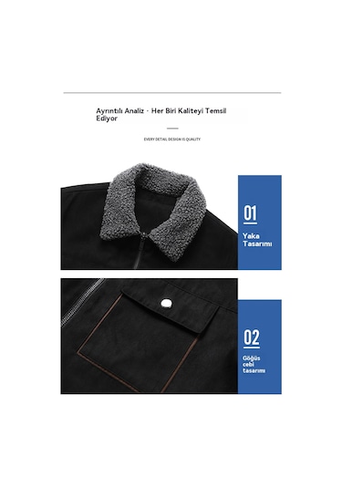 Polar Astarlı Ve Kalınlaştırılmış Kuzu Postu Erkek Ceketi Siyah