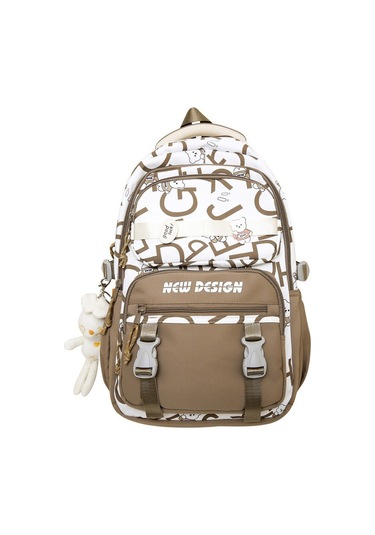 Geniş Kapasiteli Şık Ve Dayanıklı Sırt Çantası, Ortaokul Ve Lise Öğrencileri İçin Ergonomik Ve Su Geçirmez Okul Çantası, Modaya Uygun Kontrast Desenli Kahverengi