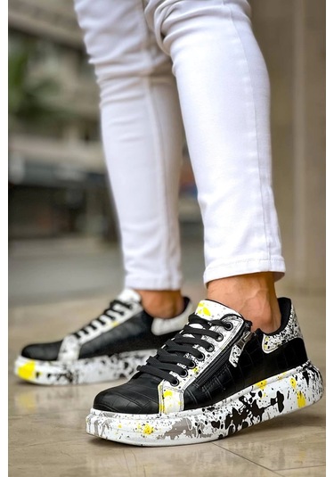 Kb-02 Kuback Bağcıklı Crocodile Siyah Sarı Günlük Erkek Ayakkabı Siyah5