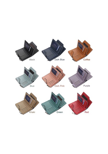 Dofolink Kadın Pu Deri Çift Katlı Cüzdan, 15 Kartlık, 3 Fotoğraf Bölmesi, Para Ve Zip Cebi, Basma Kapanma, Portatif Mor Renk N5013 Mor