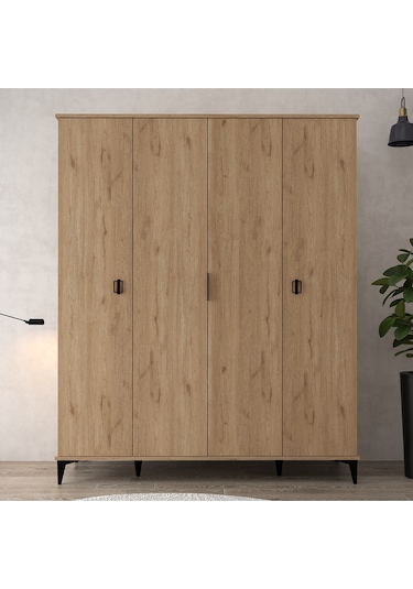 6401 Neva 4 Kapılı 200 Cm Gizli Çekmeceli Gardırop , Elbise Dolabı , Genç Odası Sepet