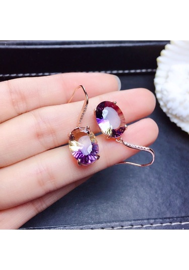 Pomoiii 925 Ayar Gümüş Küpe Renkli Taş Ametist 18k Altın Küpe Kadınlar İçin Charm Takı Hediye Rose