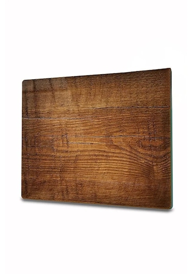 Eski Ahşap Desenli Cam Kesme Tahtası, Kesme Tablası Kenarları Oval, Antibakteriyal, Ahşap