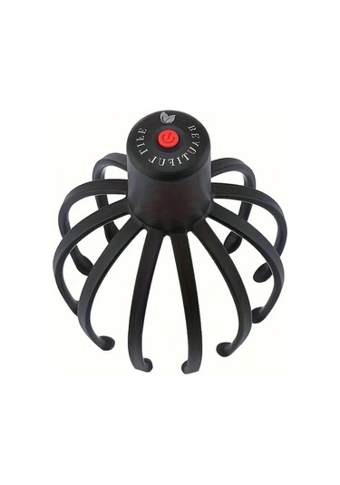 Elmpaly Siyah 3 Seviye Titreşimli Elektrikli Ahtapot Kafa Masajı Cihazı Led Kırmızı Işık Usb Şarj siyah