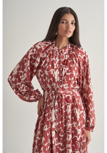 Mizalle Keten Dokulu Naturel Desenli Uzun Yazlık Elbise Çok Renkli