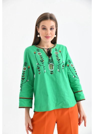 Dokuma Yazlık Bluz Yeşil