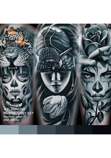 A.d Pancho Pastel Greys 6'lı Set - World Famous Ink Dövme Boyası - 1oz/30ml