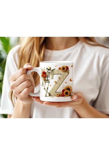 Z Harfi Pembe Kareli Kalpli Göz Emojili Kupa Bardak Eğlenceli Kareli Tasarım Kahve Çay Kupası Beyaz