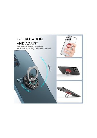 Cbtx Ahastyle St13 2 Adet Çiçek Tasarım 360 Derece Dönen Halka Toka Telefon Tutucu Metal Cep Telefonu Kickstand - Kırmızı + Siyah
