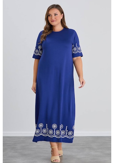 Wearon Kadın Aysar Kısa Kol Baskılı İki İp Boydan Mavi Elbise Mavi