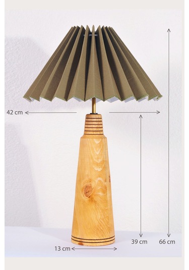 El Yapımı Ahşap Pileli Masa Lambası Abajur Haki Yükseklik 66 Yeşil