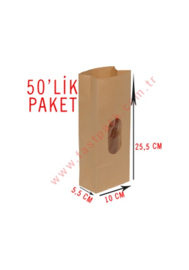 50 Adet 10Cmlik Pencereli Kraft Poşet