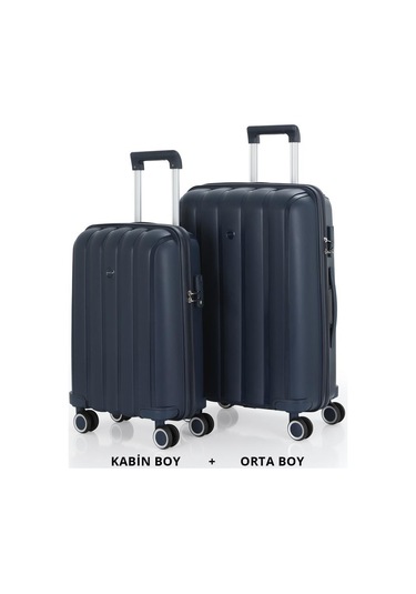 Mçs Bavul Orta Ve Kabin 2li Set Kırılmaz Silikon Valiz V305 Laci Lacivert