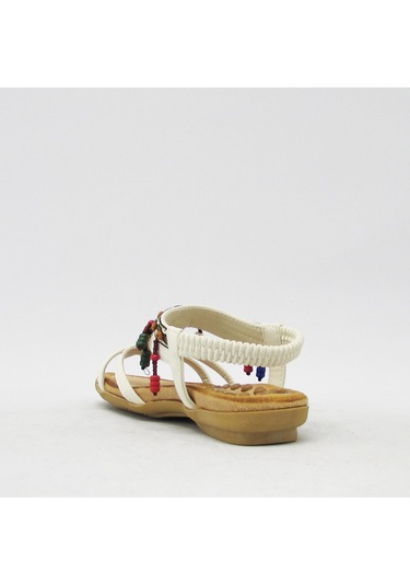 GUJA BLG22Y154 BEYAZ KIZ ÇOCUK ARKADAN LASTİKLİ BONCUKLU SANDALET Beyaz