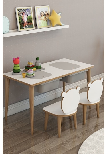 Moniev Çocuk Oyun Etkinlik Çalışma Masası Aktivite Masası Gri Gri