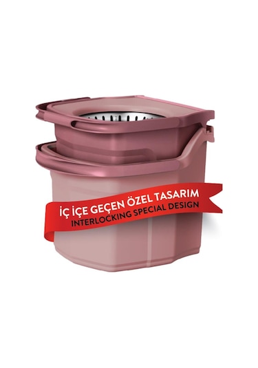 Twin Turbo Pedallı Çelik Mop Set, Temiz Ve Kirli Suyu Ayıran Otomatik Temizlik Seti 1+1 Mop Pembe