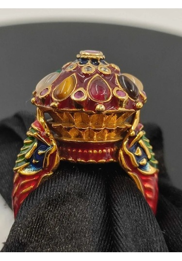 925 Ayar Gümüş Mine İşlem Yüzük 254 Kırmızı