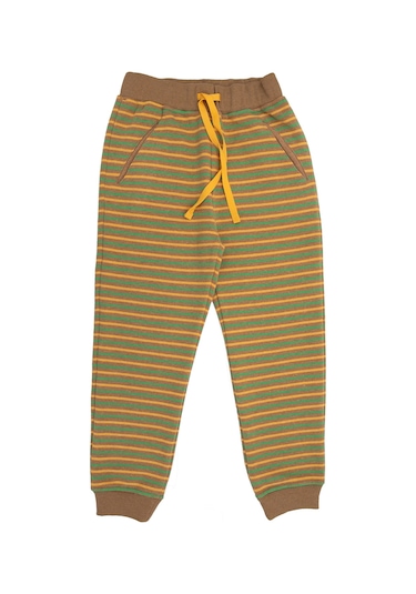 Recycle Pamuk Şardonlu Kışlık Çizgili Kız Çocuk Eşofman Altı Açık Kahverengi