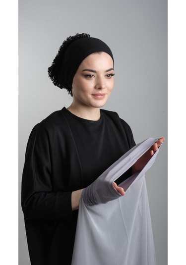 Gri Pratik Hazır Geçmeli Şal Şifon Boru Boneli 3001_15