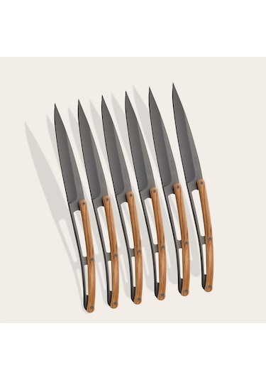 6 Deejo Steak Knives Serrated, Olive Wood