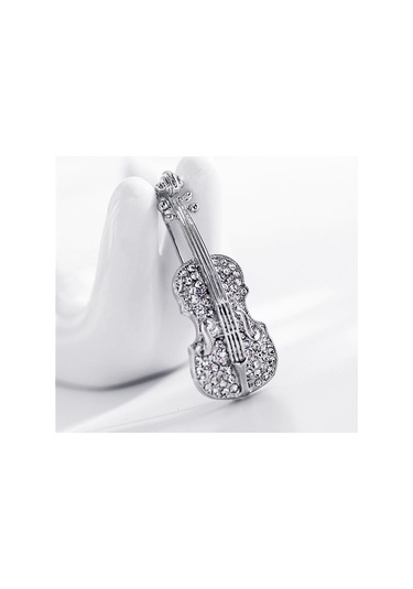 Altın Moda Kadın Altın Gümüş Kaplama Kristal Keman Eşarp Broş Taklidi Broş Altın