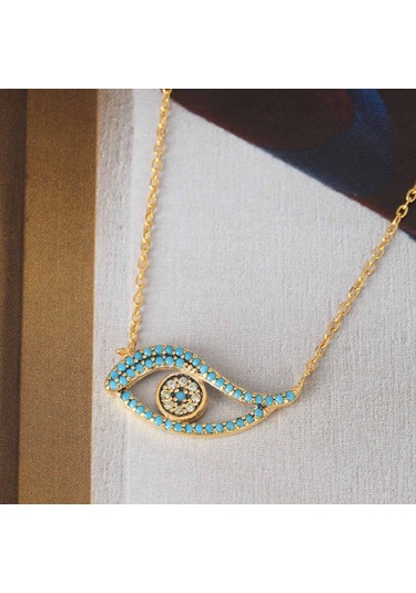 Zirkon Taşlı Pırlanta Montür Göz Desenli Altın Kaplama Gümüş Kol (494583391)