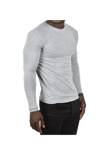 Deepsea Erkek Gri Uzun Kollu Dar Kalıp Ince Sıfır Yaka Sweatshirt 2300423 False Gri