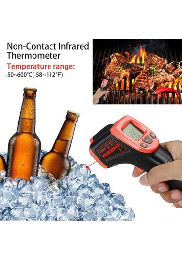 Moly Endüstriyel Entegre Sıcaklık Ölçer -50 C/+600 C, 12:1 Mesafe-oran, Ayarlanabilir Emisyon Oranı, Plastik Kırmızı