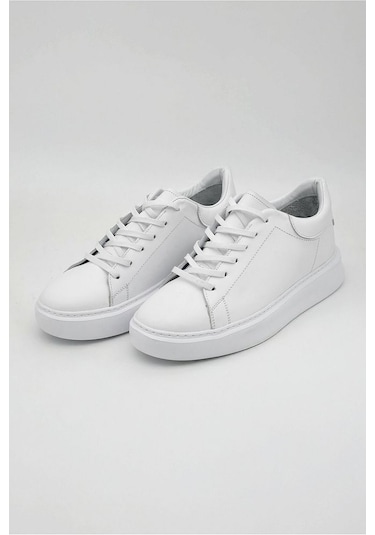 Mela Erkek Hakiki Deri 7 Cm Boy Uzatan Beyaz Spor Ayakkabı Beyaz