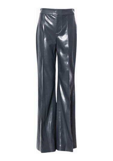 Alice And Olivia Dylan Vegan Deri Geniş Paça Pantolon Koyu Gri