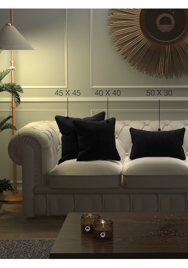 Siyah Kırlent , Yastık Kılıfı Kadife Görünümlü Velvet Touch Serisi Siyah