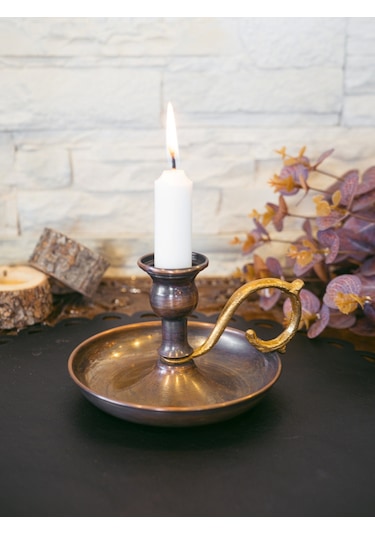 Bakır El Şamdanı Düz Model Oksitli Renk