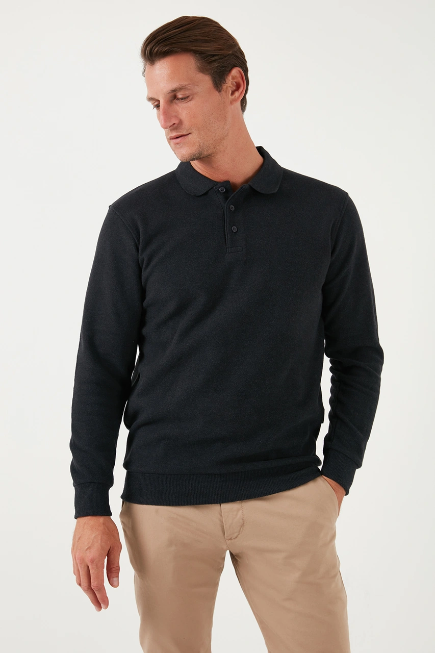 Buratti Pamuk Karışımlı Regular Fit 2'Li Paket Erkek Polo Yaka Kazak 456223S2 Antrasit-Lacivert