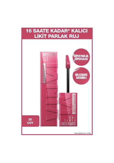 Maybelline New York Super Stay Vinyl Ink Kalıcı Likit Parlak Ruj 20 Coy