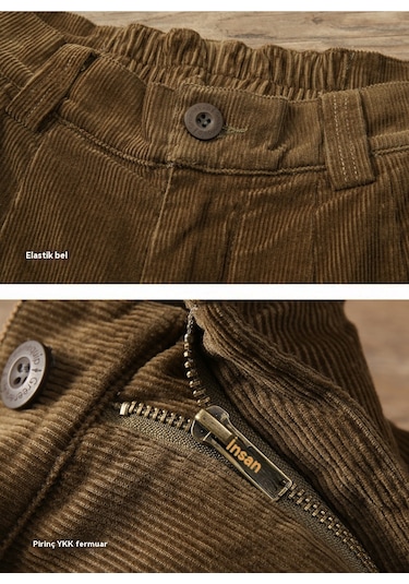 Kadife Bol Düz Retro Günlük Pantolon Yeşil