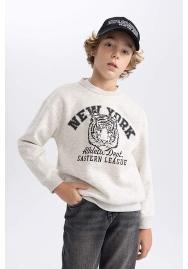 DeFacto Erkek Çocuk Bisiklet Yaka Baskılı Sweatshirt B7822A8NSGR400 Gri