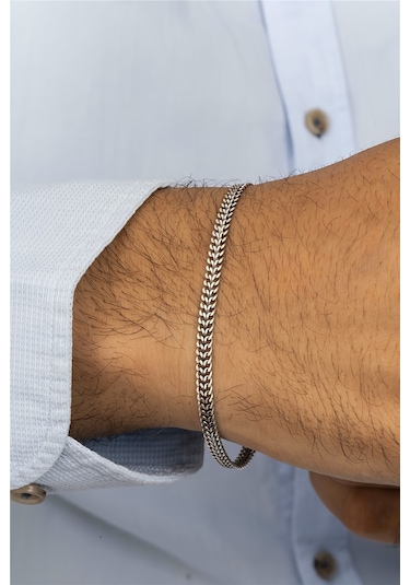 Zırh Motif Gümüş Erkek Bileklik -8411 Gümüş