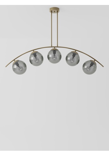 Lal Modern Eskitme 5 Li Füme Cam Küre Avize Yay Formlu