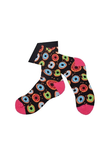 Flora Donut Desenli Çorap Erkek Uzun Çorap Clb Siyah